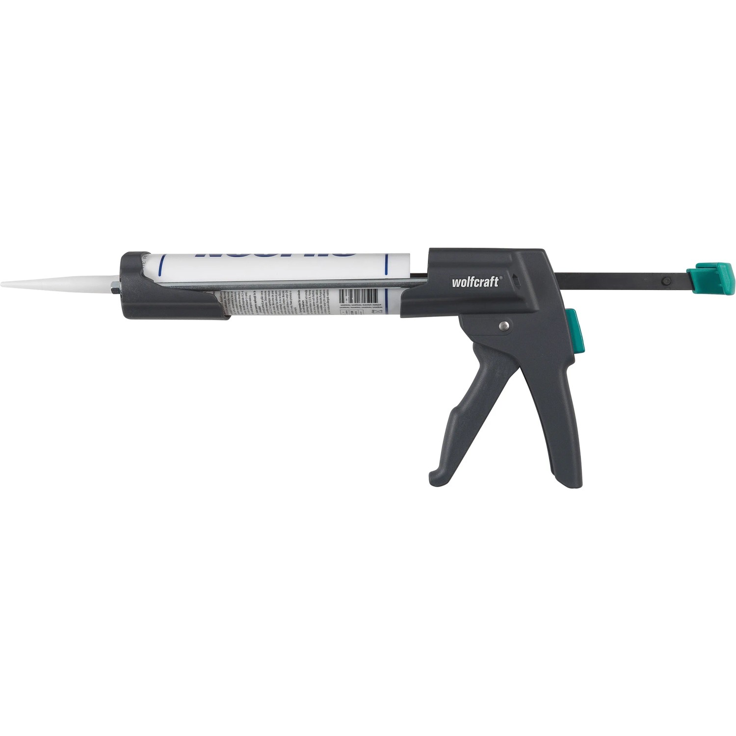 wolfcraft Kartuschenpresse MG 600 Pro für 310ml Kartuschen, Graue Pistole mit grünen Akzenten.