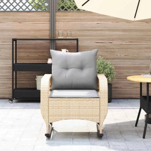 vidaXL Garten-Schaukelstuhl mit Kissen Beige Poly Rattan 4104196