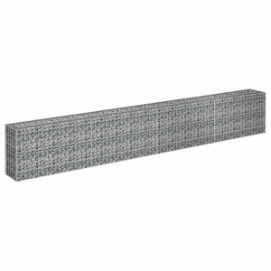 Furnicato Gabionen-Hochbeet aus verzinktem Stahl, 360 cm lang, gefüllt mit Steinen.