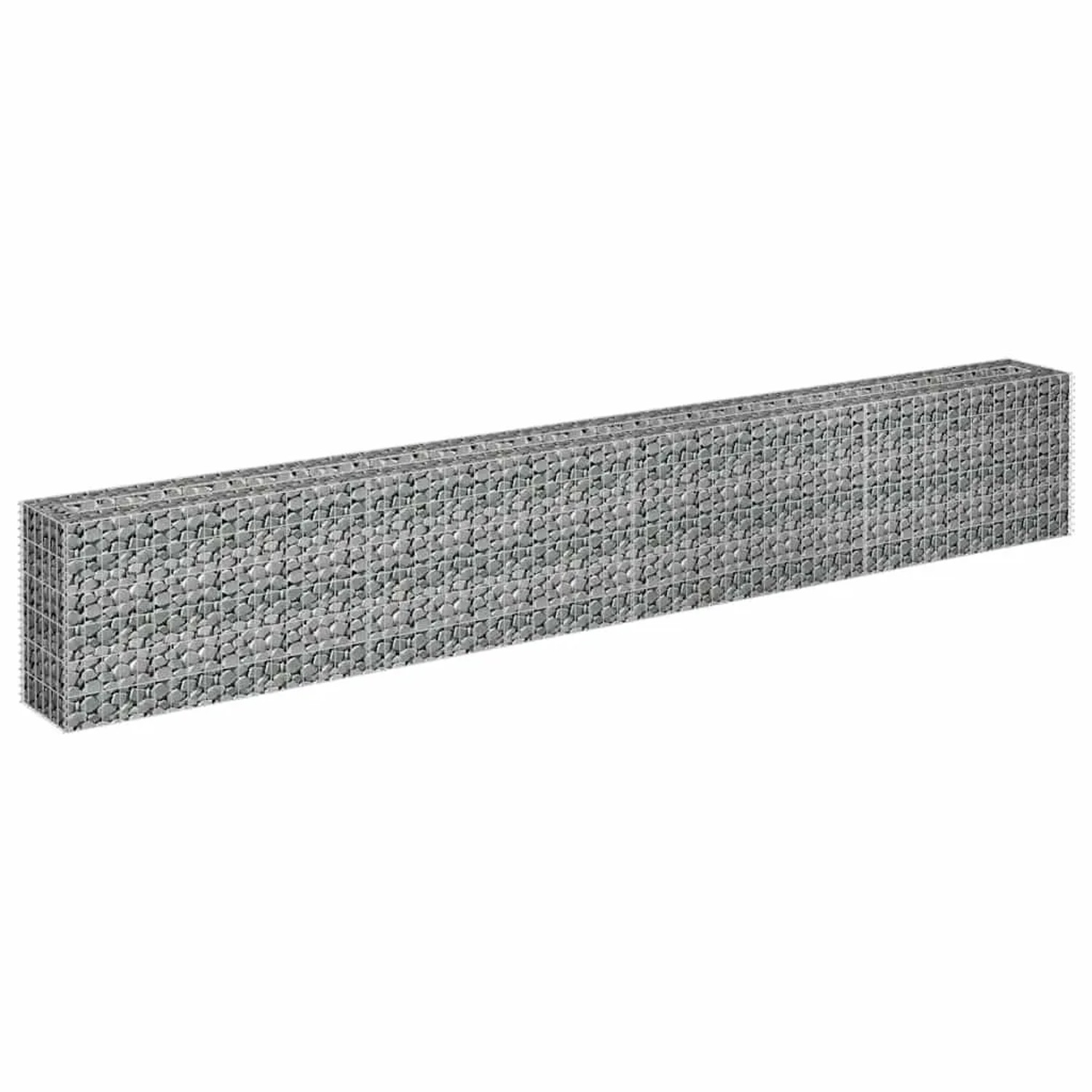 Furnicato Gabionen-Hochbeet aus verzinktem Stahl, 360 cm lang, gefüllt mit Steinen.