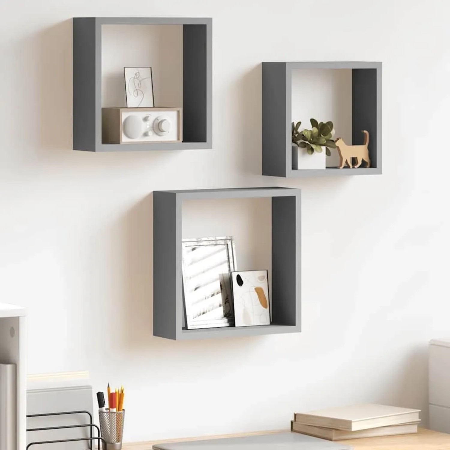 vidaXL Würfelregale 3 Stk Grau MDF 323951_2
