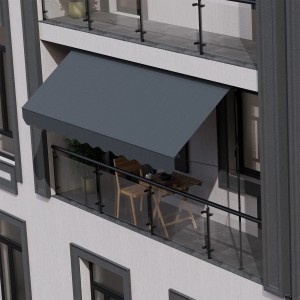 Graue Juskys Klemmmarkise Kapstadt 400x120 cm am Balkon befestigt.
