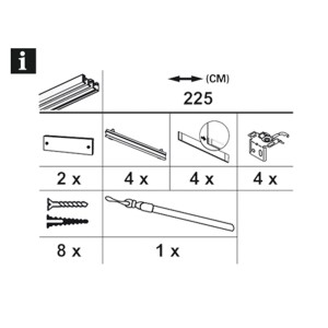 Bestandteile Gardinia Flächenvorhangschiene Komfort Komplett-Set 4-läufig Silber 225 cm.