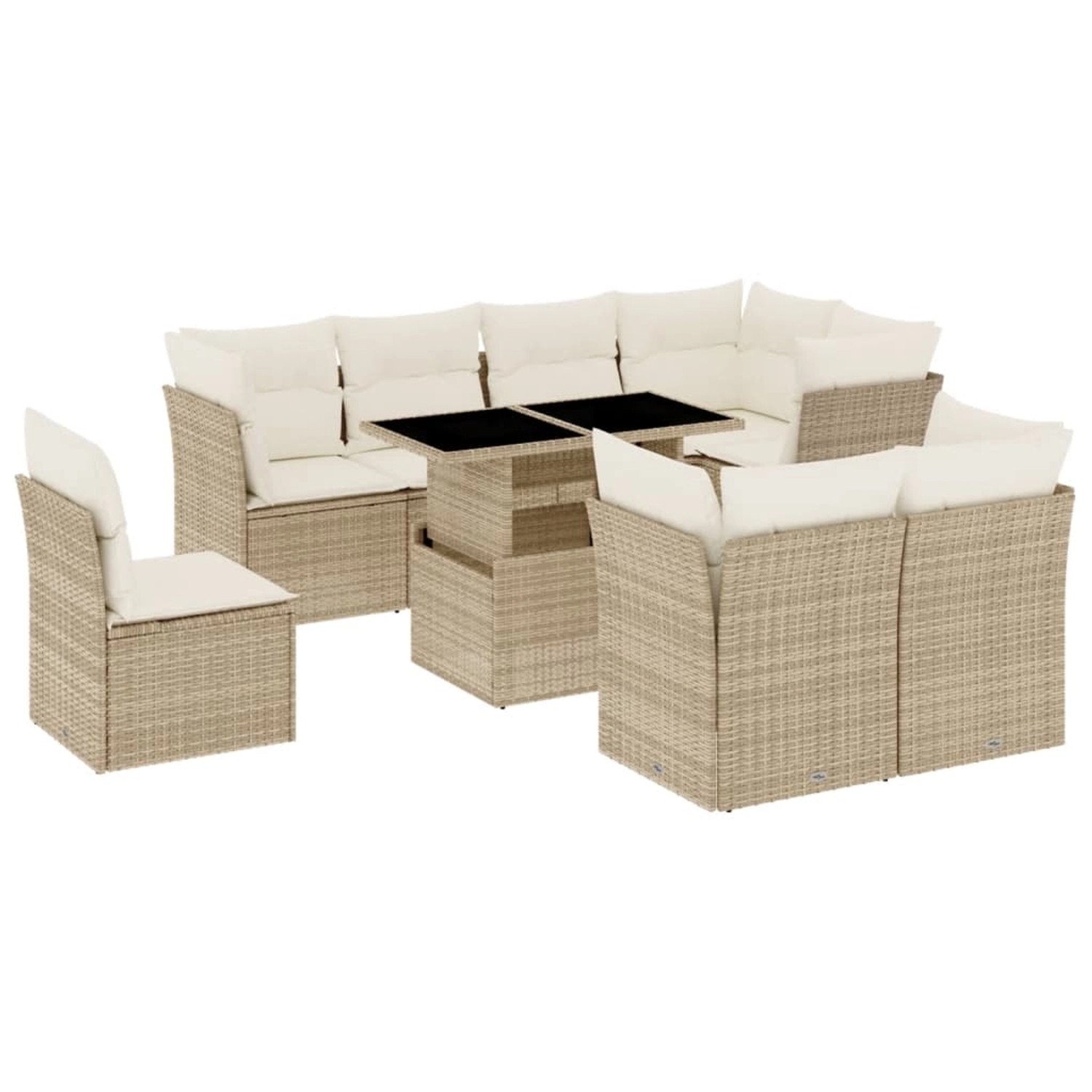 vidaXL 9-Tlg Garten-Sofagarnitur mit Kissen Beige Poly Rattan 3266728 günstig online kaufen