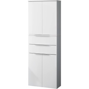 Fackelmann Bad-Hochschrank Kara, weiß, 176x61x32cm, mit zwei Schubladen und Stauraum hinter Türen.