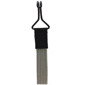 Graues, flaches Boni-Shop Spanngummi mit Haken, 100 cm lang.
