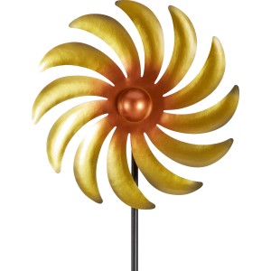 Gartenstab Windrad, 116 cm, gelb-grau, aus Metall für Gartendekoration.