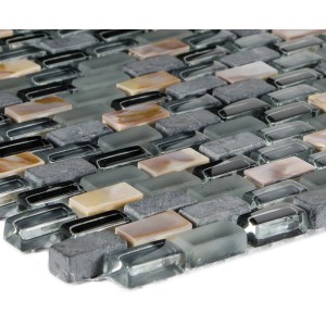 Mosaikfliese Glas & Stein Mix, 28,5x28,5 cm, schwarz, beige, grau.