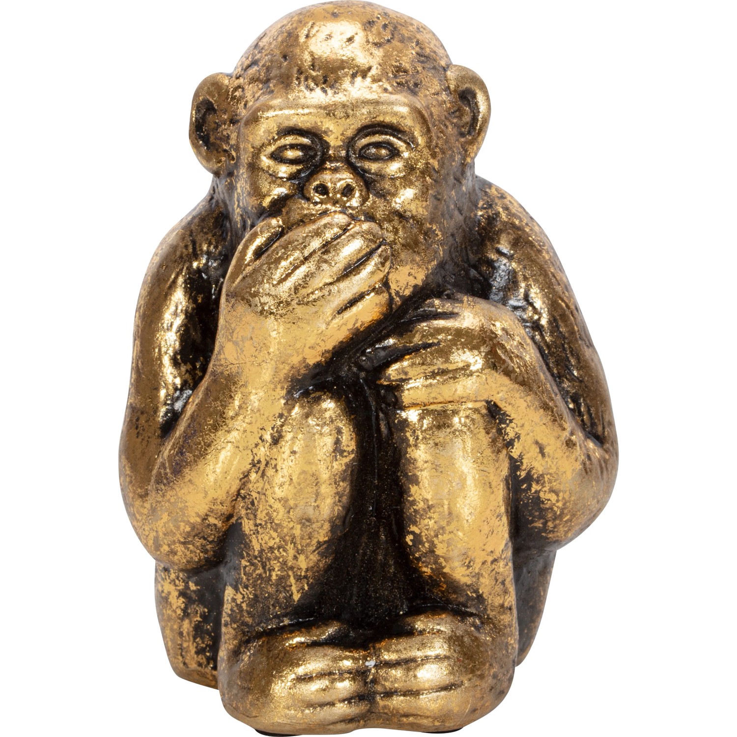 Dekoratives Affenset Dark Wonder, 3-teilig, goldfarbene Deko-Figur, Affe hält Mund zu.
