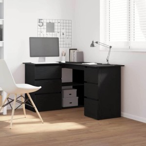 vidaXL Schreibtisch mit Regal, schwarz Eichen-Optik, Eckschreibtisch mit Schubladen und Regalfächern.