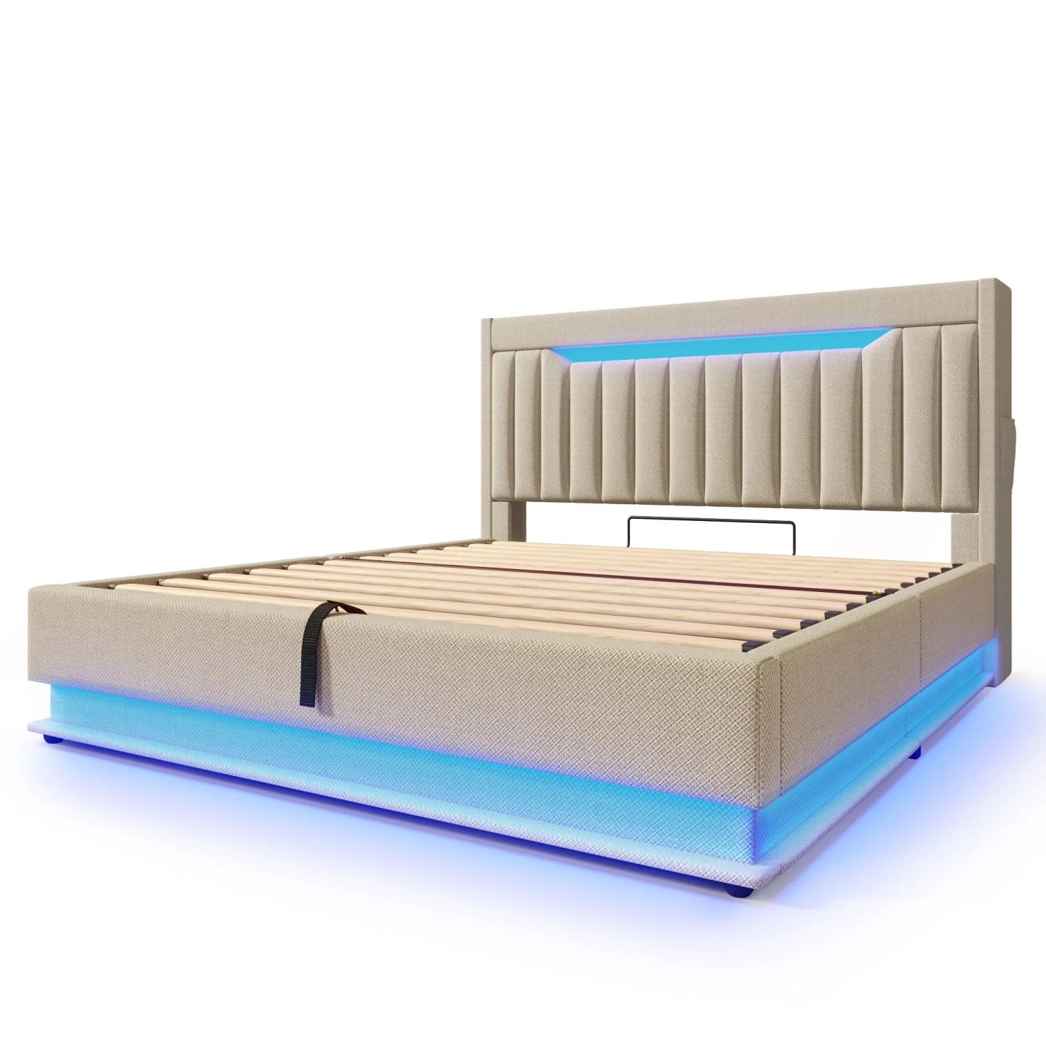 Merax Polsterbett 160x200cm LED USB-C Stauraum Beige