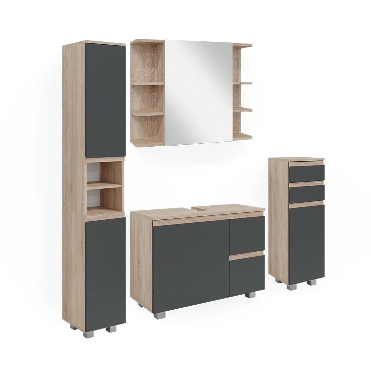 Vicco Badmöbel-Set J-Shape Sonoma 80 x 61 4-teilig