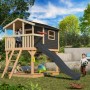 Karibu Stelzenhaus Benjamin mit Rutsche in Natur-Grau für Kinder im Garten.