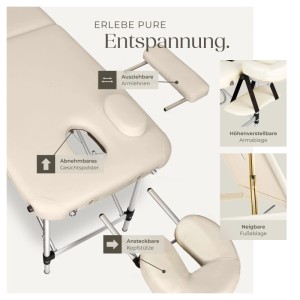 Tectake 3 Zonen Massageliege  Breite 61 cm  Polsterung 5 cm Inklusive Tragetasche  180 x 61 x 68 cm Beige