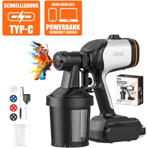 Litheli U20 Akku-Farbsprühgerät mit Akku und Zubehör. Das Sprühgerät kann auch als Powerbank verwendet werden.