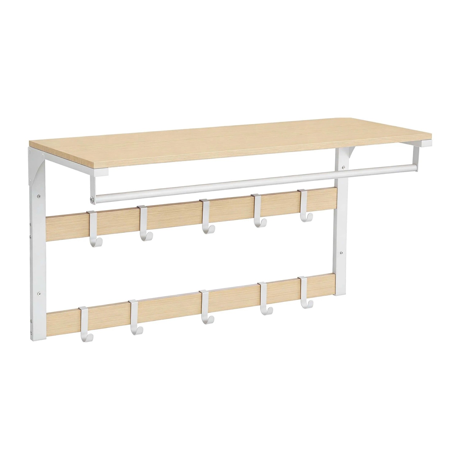 Relaxdays Wandgarderobe MDF Eisen Eiche Weiß Mit Ablage 10 Haken 80 cm