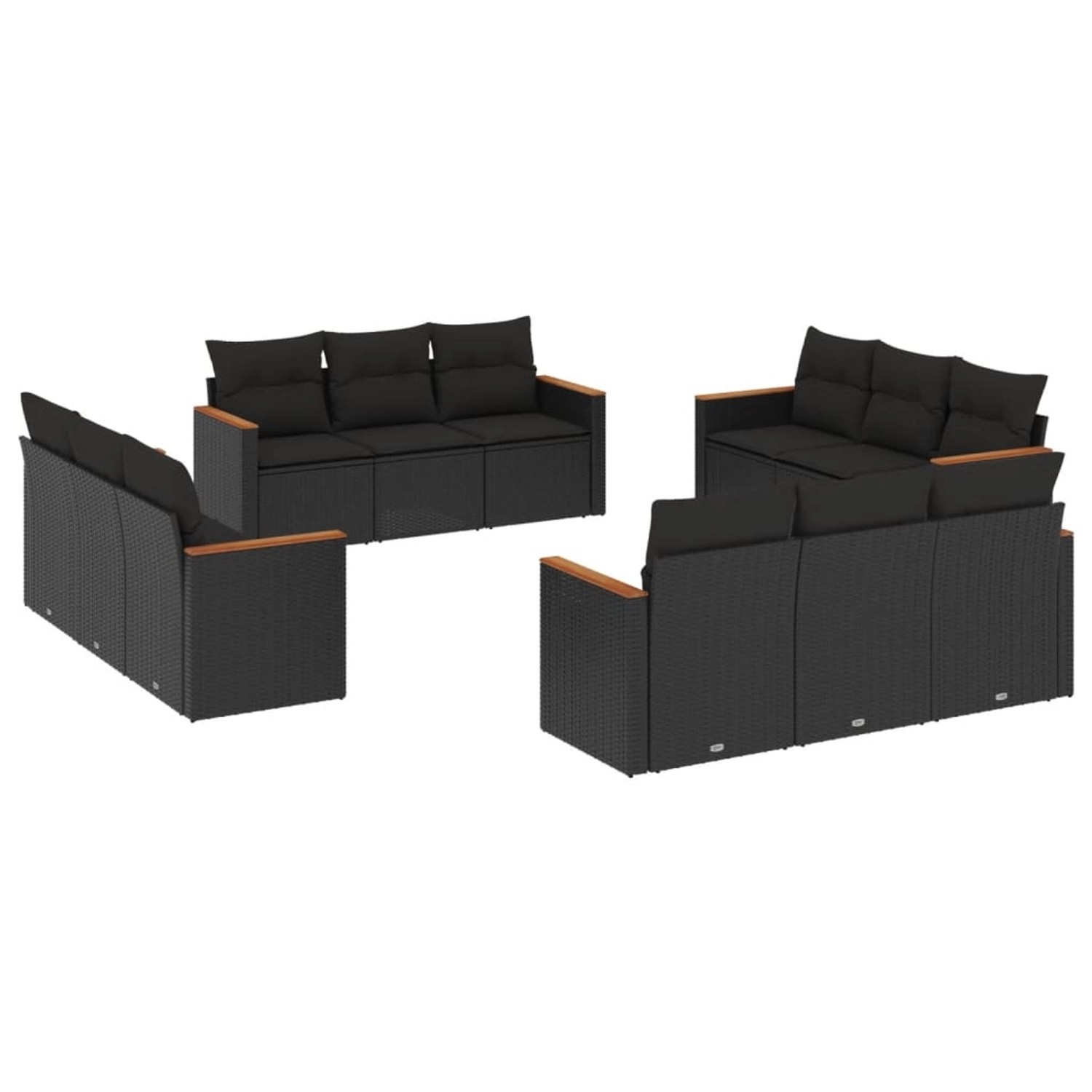 vidaXL 12-Tlg Garten-Sofagarnitur mit Kissen Schwarz Poly Rattan 3225831 günstig online kaufen