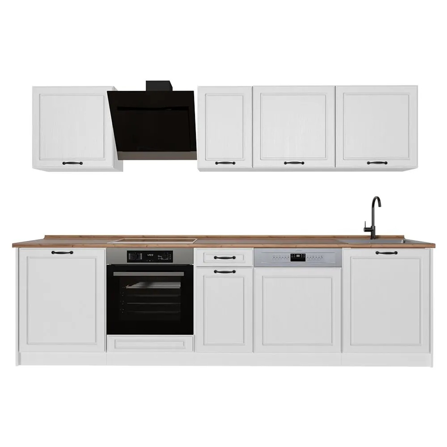 Vicco Küchenzeile R-Line Weiß Landhaus/Weiß 280 x 207 Arbeitsplatte Goldkraft Eiche Art Nr 67927