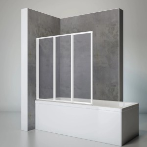 Schulte Badewannenaufsatz, 3-teilig, Alpinweiß, Kunstglas, faltbar über Badewanne.