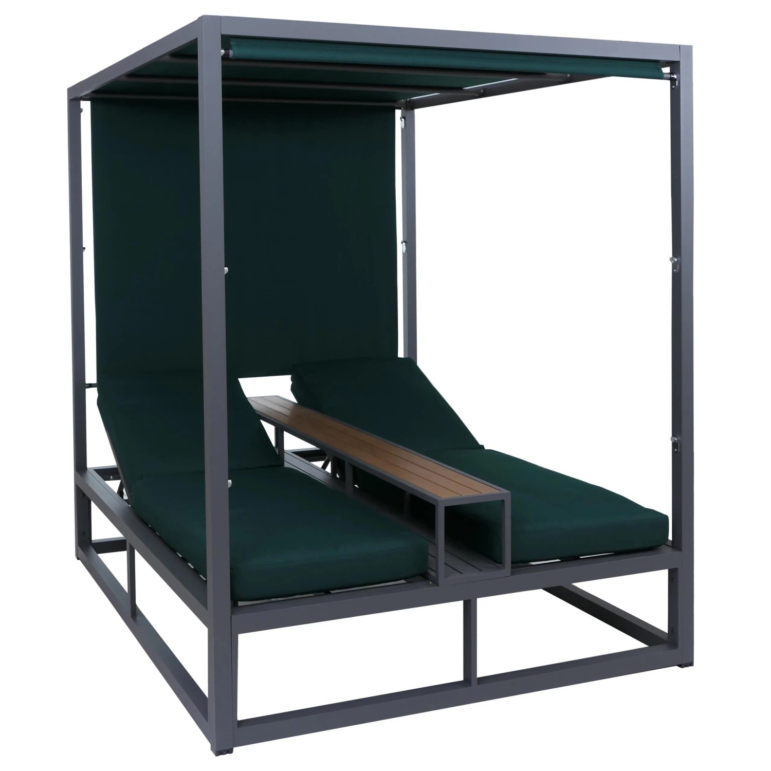 MCW Alu Lounge-Gartenliege P81 10cm-Polster 220g/m² 196x165x196cm Dunkelgrau Polster Dunkelgrün