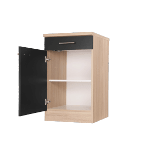 Respekta Unterschrank Merle, 50 cm, Schwarz, mit offener Tür und Schublade. Küchenunterschrank.