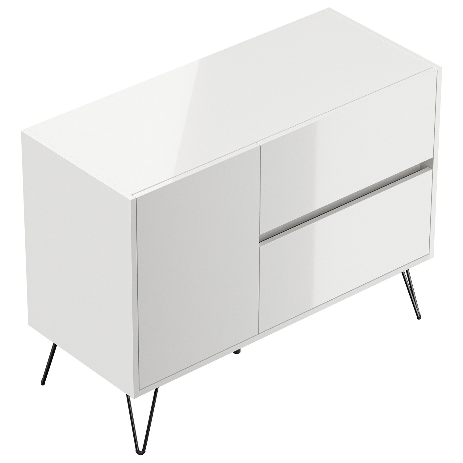 Posseik Sideboard Industrial S 2 Schubladen 1 Tür 100 cm Weiß Hochglanz günstig online kaufen
