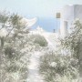 Komar Vliesfototapete Côte d'Azur mit mediterranem Gartenweg und Meerblick.