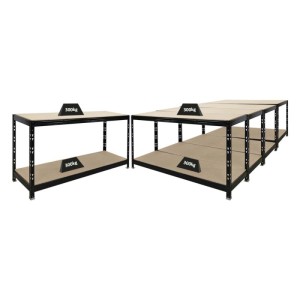 PROREGAL Mega Deal 5X Werkbank Tiger 300 kg Pro Fachboden HxBxT 90x140x60cm Schwarz