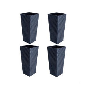 KMND Blumentopf Groß Blumentopf Gross Innen Quadratisch Hoch mit Einsatz Rattan 16x16x30 cm PP Kunststoff Granit 4er Set 20798