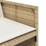 Detailansicht: Beige Poly Rattan Gartenstuhl mit cremeweißem Kissen, Teil der 15-tlg. Essgruppe.