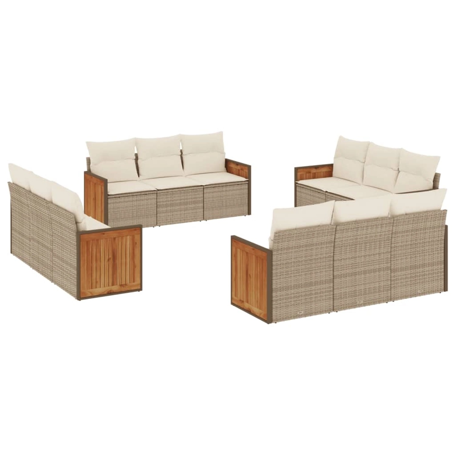 vidaXL 12-Tlg Garten-Sofagarnitur mit Kissen Beige Poly Rattan 3227514 günstig online kaufen