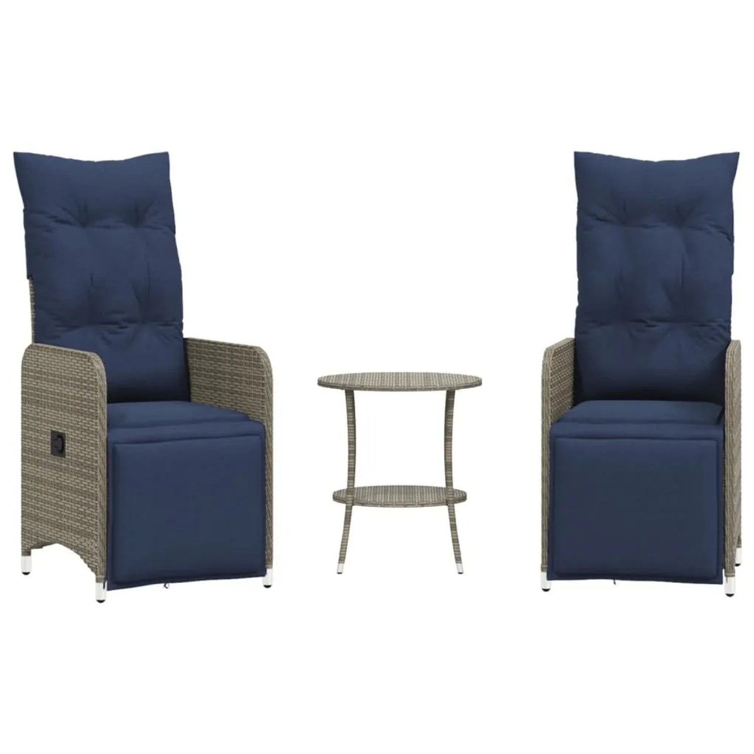 vidaXL Gartenstühle Verstellbar 2 Stk mit Tisch Grau Poly Rattan 365709 günstig online kaufen