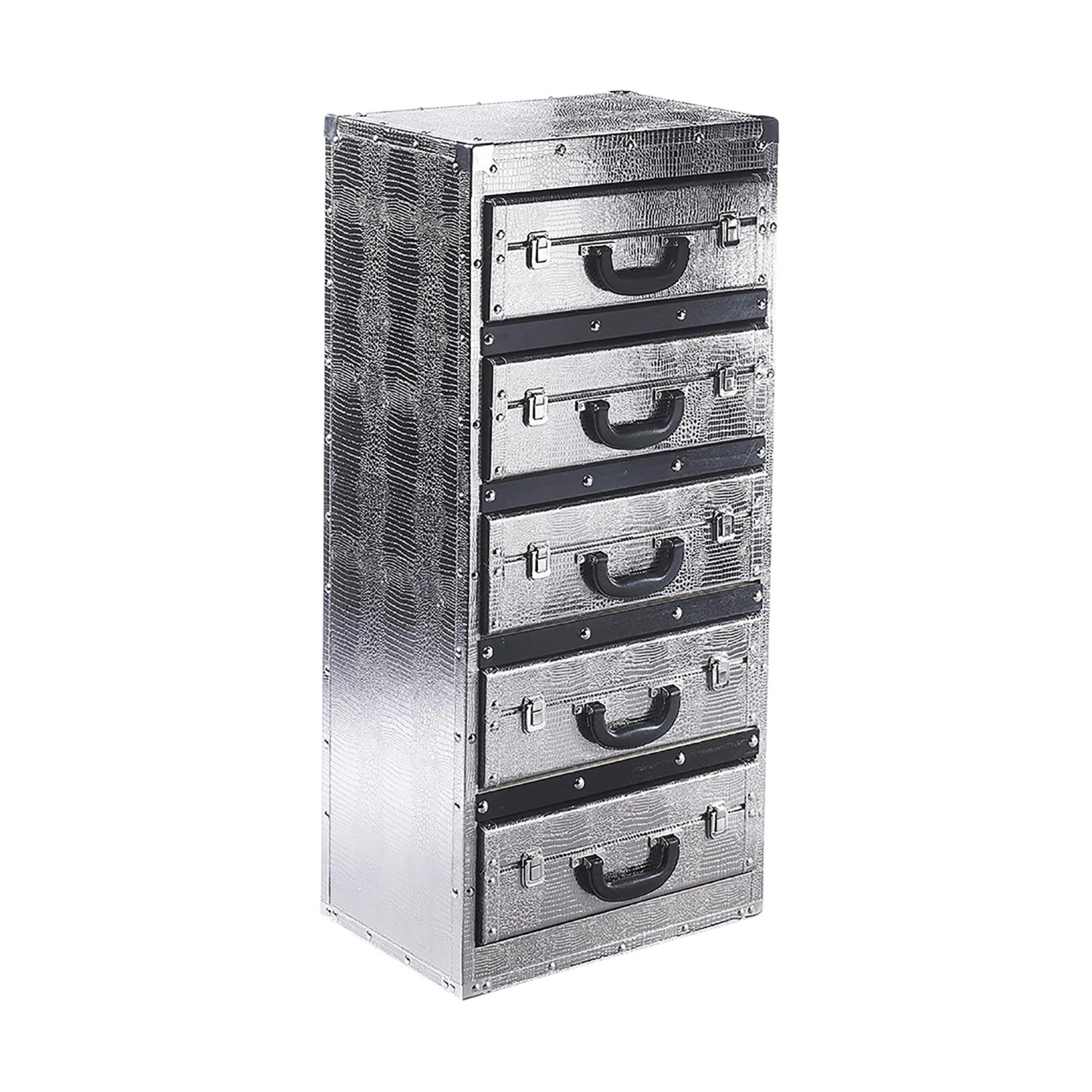Kobolo Kommode Regal in Kofferoptik Silberfarben 5 Fächer Kunstleder und Ho günstig online kaufen