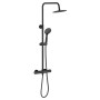 Schwarze AICA Thermostat Duscharmatur mit runder Regendusche und Handbrause.