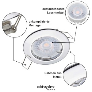 Oktaplex LED-Einbaustrahler Sedan, 12er Set, Chromoptik, warmweißes Licht für Deckenmontage.