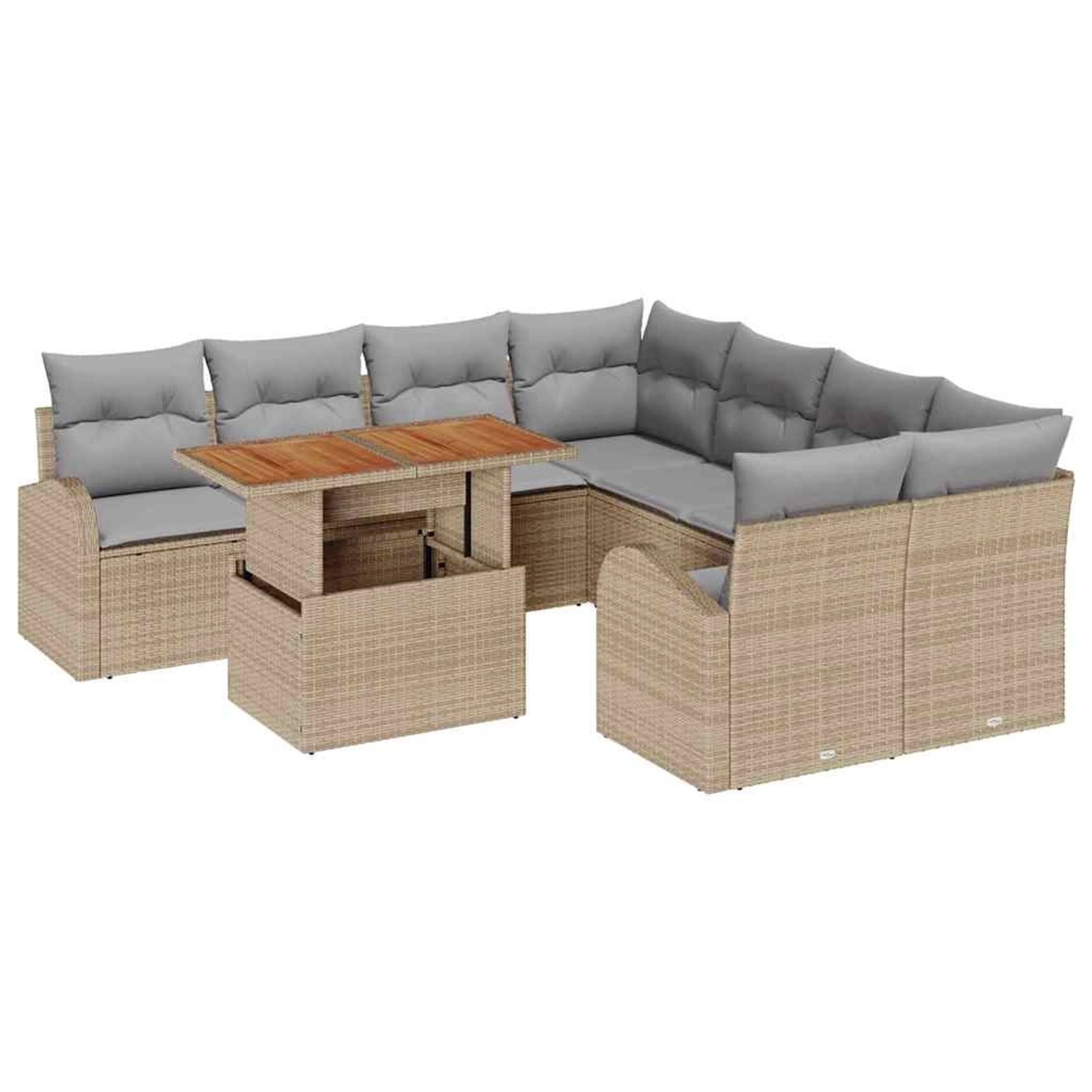 vidaXL Garten-Sofa-Set mit Speicher 9-Tlg Beige Poly Rattan 3358303 günstig online kaufen