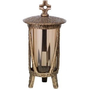 Antike Bronze Moll Grablampe aus Kunstguss, Ø 14 cm x 26 cm, mit Kreuz auf dem Deckel.