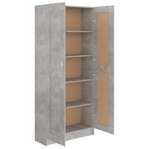 VidaXL Bücherschrank in Betongrau mit offenen Türen und Regalfächern.