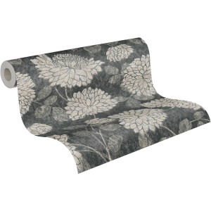 A.S. Création Vliestapete mit Blumenmuster in Schwarz und Weiß.