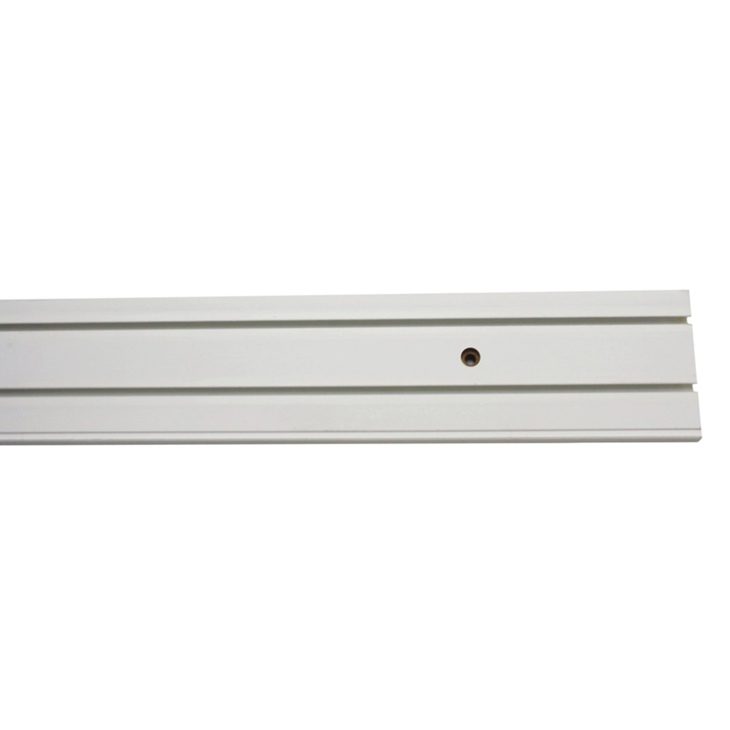 Weiße, 2-läufige Gardinia Vorhangschiene GE2, 120 cm, mit vorgebohrten Löchern.