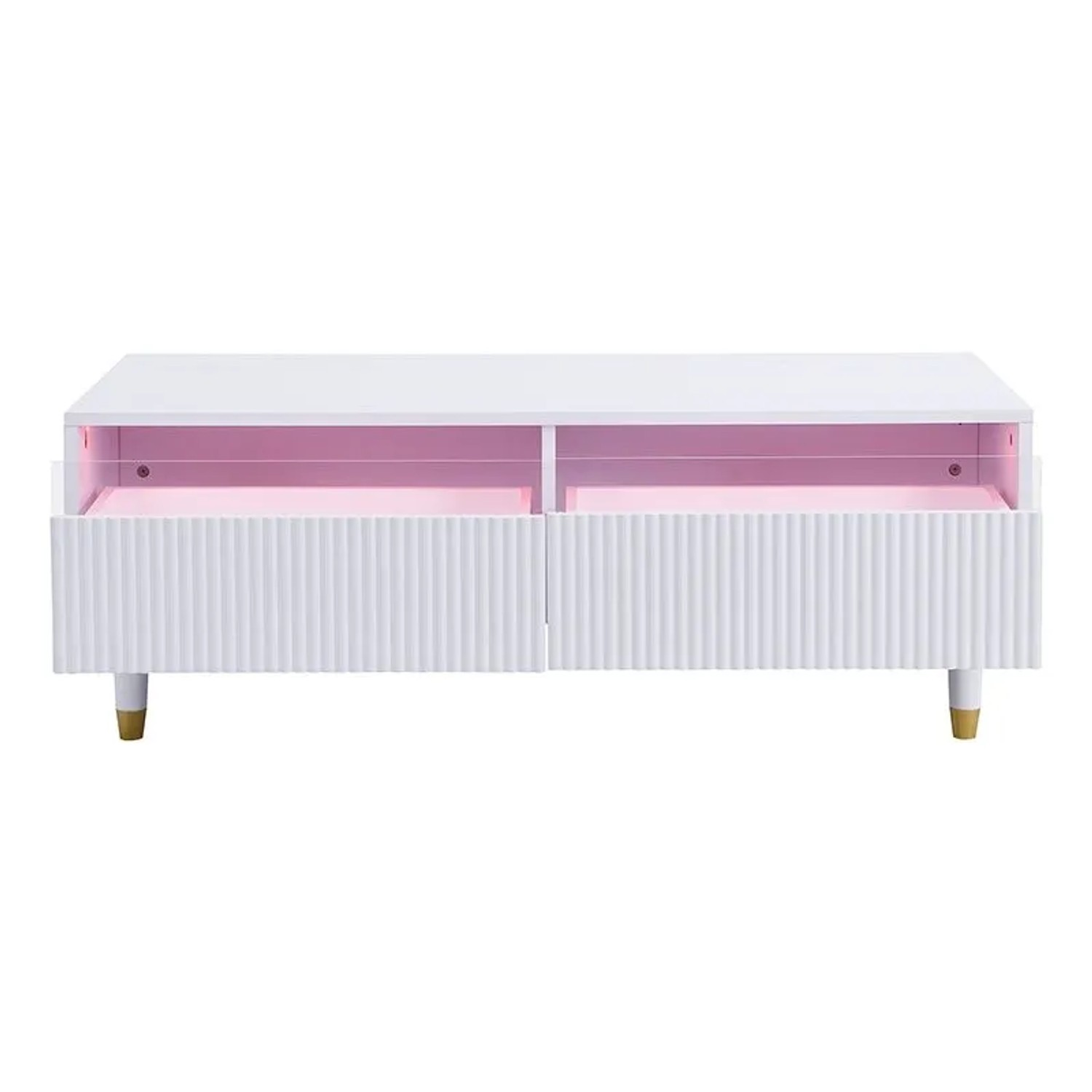 okwish Couchtisch 2 Schubladen/Farbwechselnden LED-Lichtstreifen 110 × 50 cm Weiß