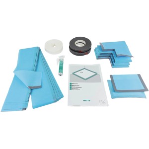 Bette Dichtsystem für Duschwannen und -flächen, bestehend aus Dichtbändern, Dichtstoff, Dämmstreifen und Montageanleitung.