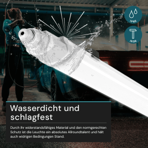LUXULA LED Feuchtraumleuchte (16er-Set, 60cm) im Einsatz, spritzwassergeschützt (IP65) und stoßfest (IK06).