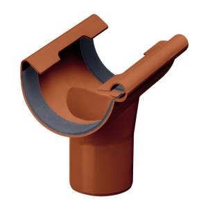 Brauner Inefa PVC Einhangstutzen, halbrund, für Dachrinnen und Fallrohre. Dachentwässerung aus Kunststoff.
