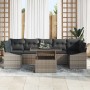 Graues 8-tlg. vidaXL Garten-Sofa-Set aus Poly Rattan mit Tisch und Auflagen.