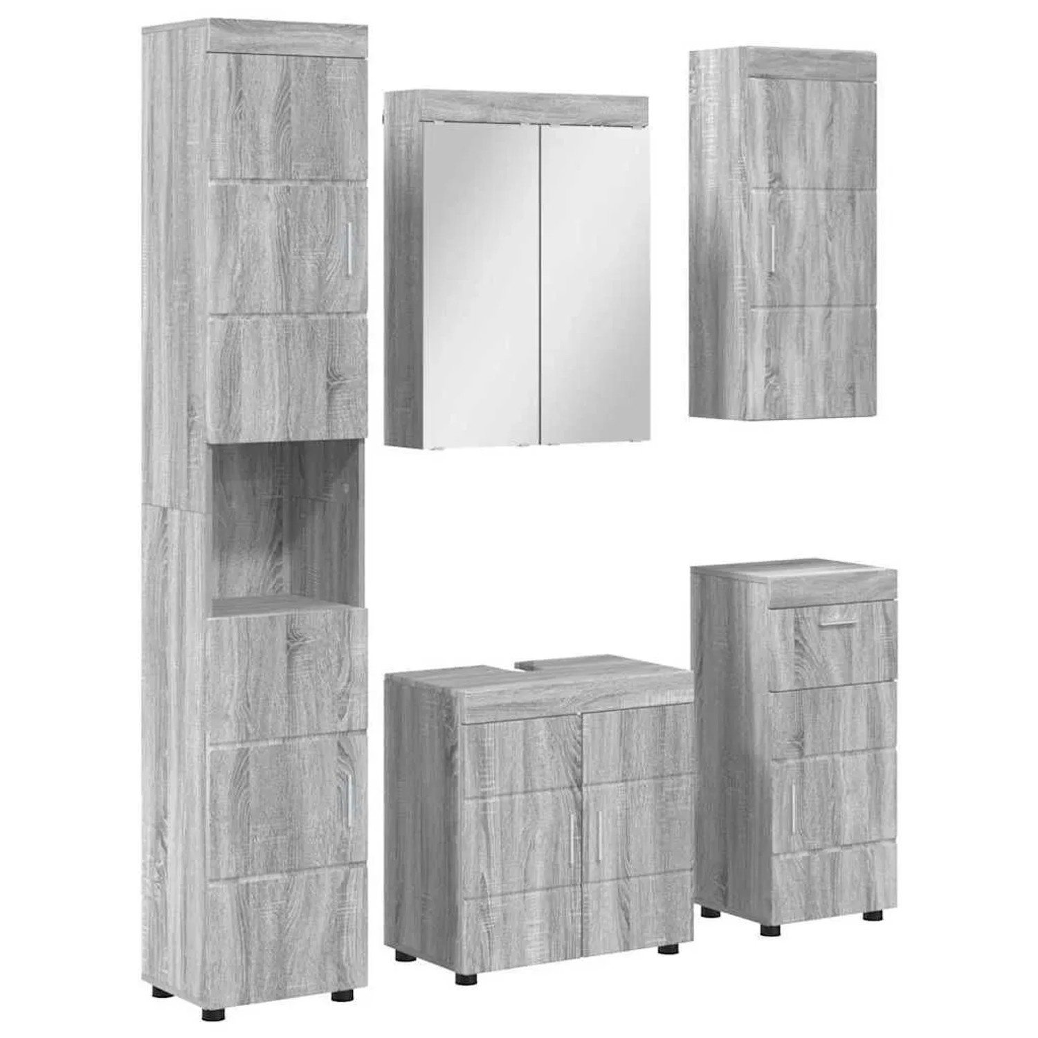 vidaXL Badezimmermöbel-Set mit Regal TULUM Graues Sonoma Holzwerkstoff 3398060