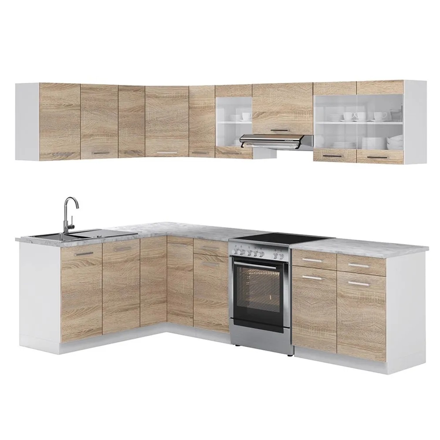 Vicco Eckküche R-Line Sonoma/Weiß 267 x 82, AP Marmor