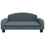 Dunkelgraues Hundebett aus Stoff, geformt wie ein kleines Sofa, mit Rücken- und Armlehnen. Maße 70x45x30 cm.