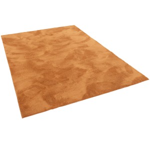 Weicher, terrakottafarbener Fellteppich (120x170cm) von Pergamon. Luxus Kurzflorteppich für Wohnzimmer und Schlafzimmer.