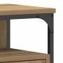 Eckdetail des vidaXL Waschbeckenschranks: Artisan-Eiche Holzwerkstoff mit schwarzem Stahlrahmen und Nieten.